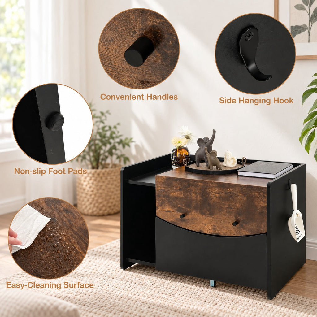 Airfind Cat Litter Box Enclosure with Pull-out Drawer, 44 lbs Capacity, Engineering Board MDF Frame, 31in x 20in x 21in (L x W x H) Interior Footprint