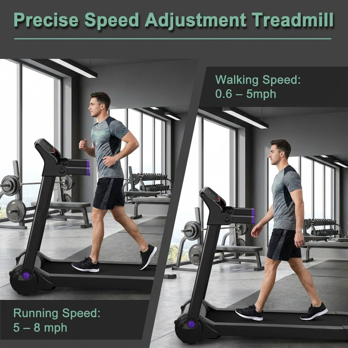 Airfind 3HP Folding Treadmill for Home with Audio Console and Cushioned Deck for Daily Cardio with 242 lb Capacity, Purple