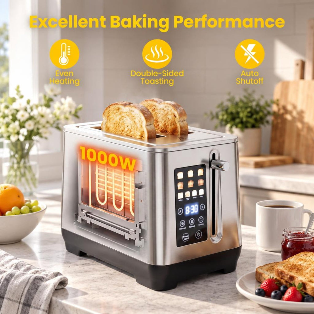Airfind 2 Slice Toaster with 6 Browning Levels and 4 Bread Types, 430 Stainless Steel PP Frame, 10.5in×6.5in×7.5in Footprint, Silver