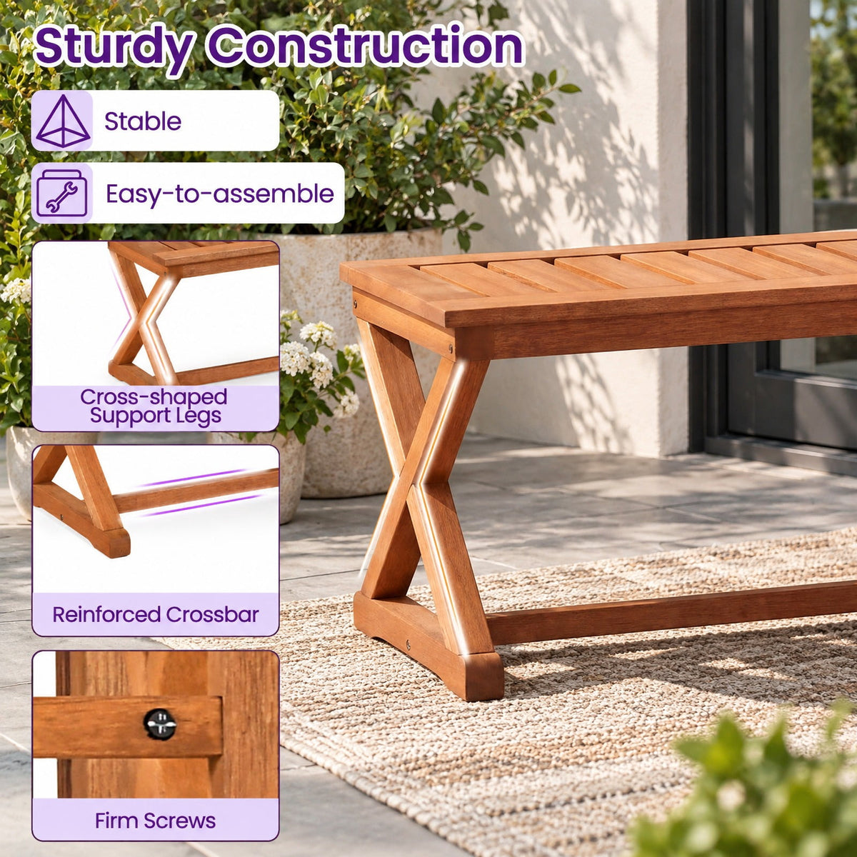 Airfind 2-Person 44 Solid Wood Outdoor Bench with Slatted Seat for Patio Park Balcony-2 Piece, 44 x 16.5 x 17Weight Footprint, Wood
