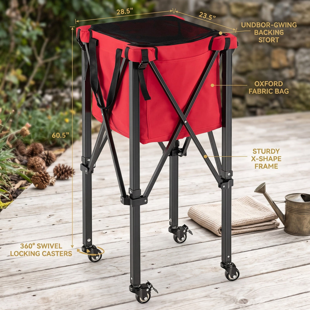 Airfind Foldable Tennis Ball Cart with Wheels and Removable Bag, Lightweight Aluminum Teaching Hopper Holds 150 Balls for Tennis Pickleball Badminton, Red