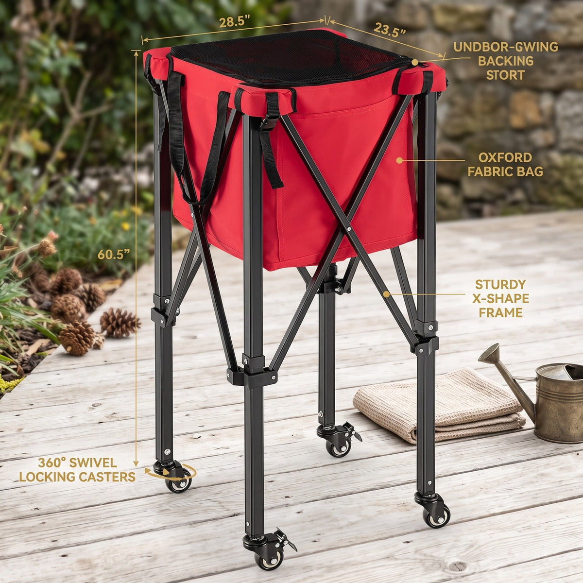 Airfind Foldable Tennis Ball Cart with Wheels and Removable Bag, Lightweight Aluminum Teaching Hopper Holds 150 Balls for Tennis Pickleball Badminton, Red