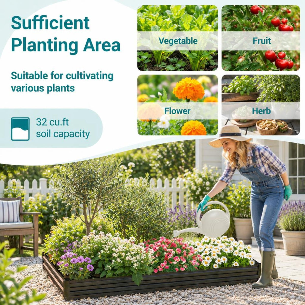 Airfind Large Outdoor Metal Planter Box for Vegetable Fruit Herb Flower, Metal Frame, 8 x 4 x 1 ft (L x W x H) Volume: 32 cu.ft Footprint, Coffee
