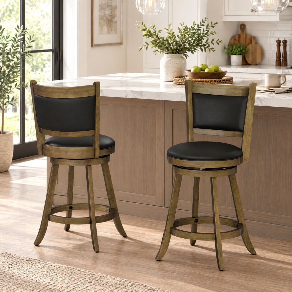Airfind 2 Pieces 24 Inch Swivel Counter Stool Dining Chair Upholstered Seat, 264 lbs Capacity, 17.5 x 19 x 38 Footprint, Gray