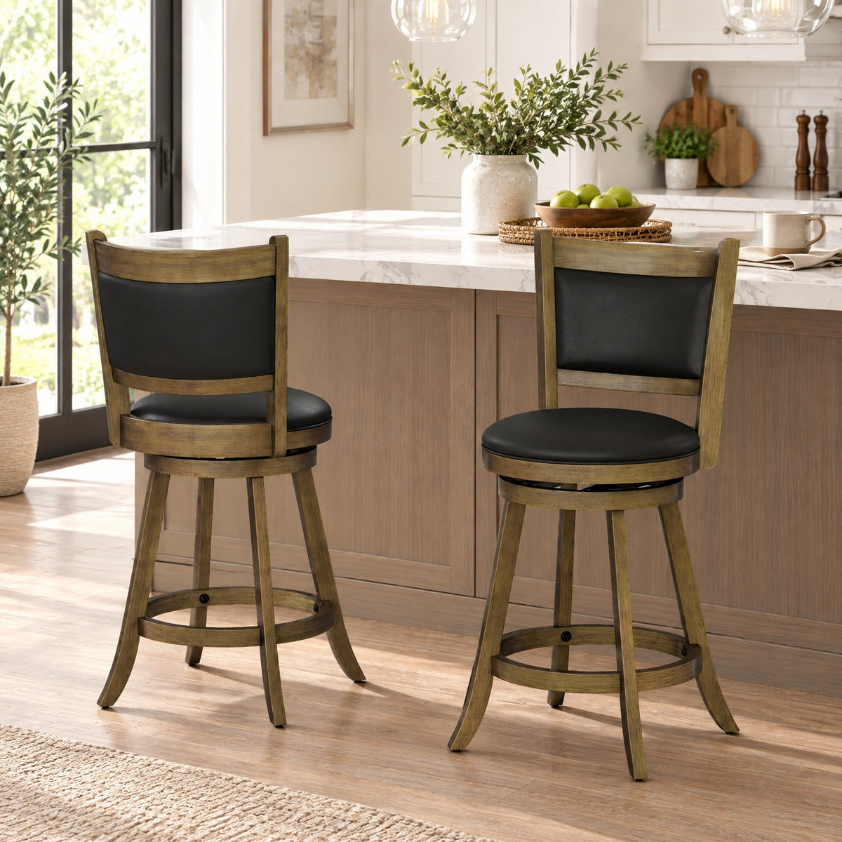 Airfind 2 Pieces 24 Inch Swivel Counter Stool Dining Chair Upholstered Seat, 264 lbs Capacity, 17.5 x 19 x 38 Footprint, Gray
