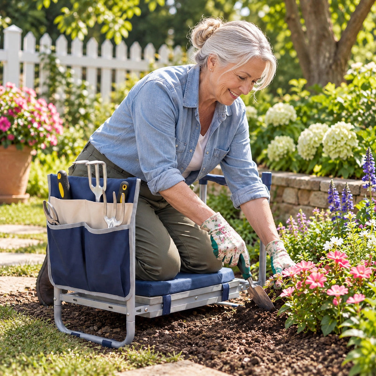 Airfind Garden Kneeler and Seat Foldable Gardening Stool with Wide EVA Foam Padding, 350 lbs Capacity, Metal EVA Frame, 21 x 12 x 17 Footprint