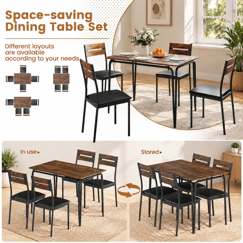 Airfind 5-Piece Dining Table Set Industrial Rectangular Kitchen Table and 4 Armless Chairs, 220 lbs Capacity, MDF Metal PU Leather Sponge Frame