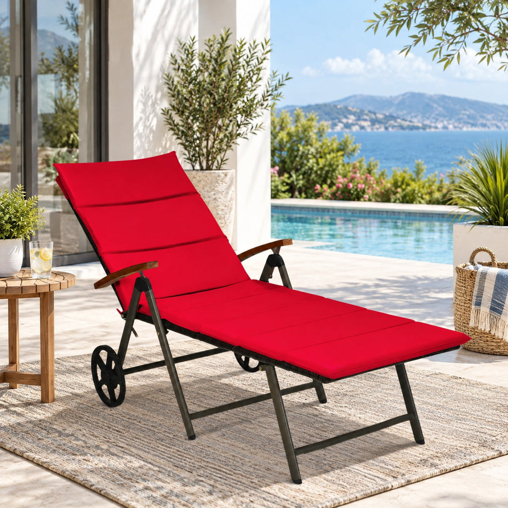 Airfind Outdoor Chaise Lounge Chair Rattan Lounger Recliner Chair, 385 lbs Height from ground to seat: 15.7 Capacity, PE rattan aluminum Frame, Red