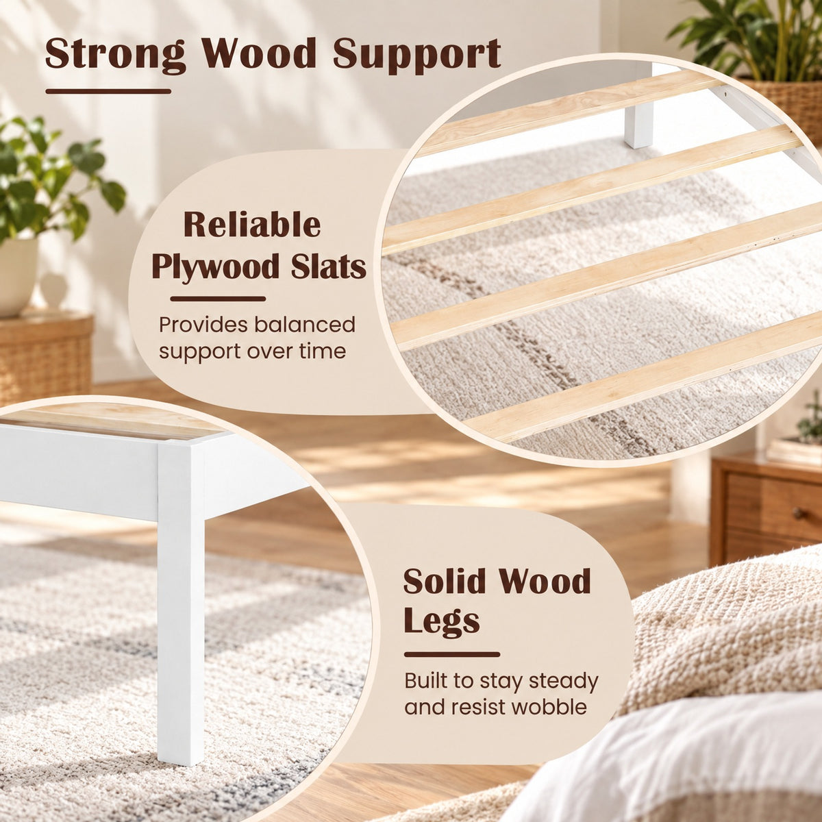 Airfind Twin Size Bed Frame Farmhouse Wooden Platform Bed with Headboard White, 600 lbs Capacity, Solid Wood Plywood Engineered Wood Frame, White