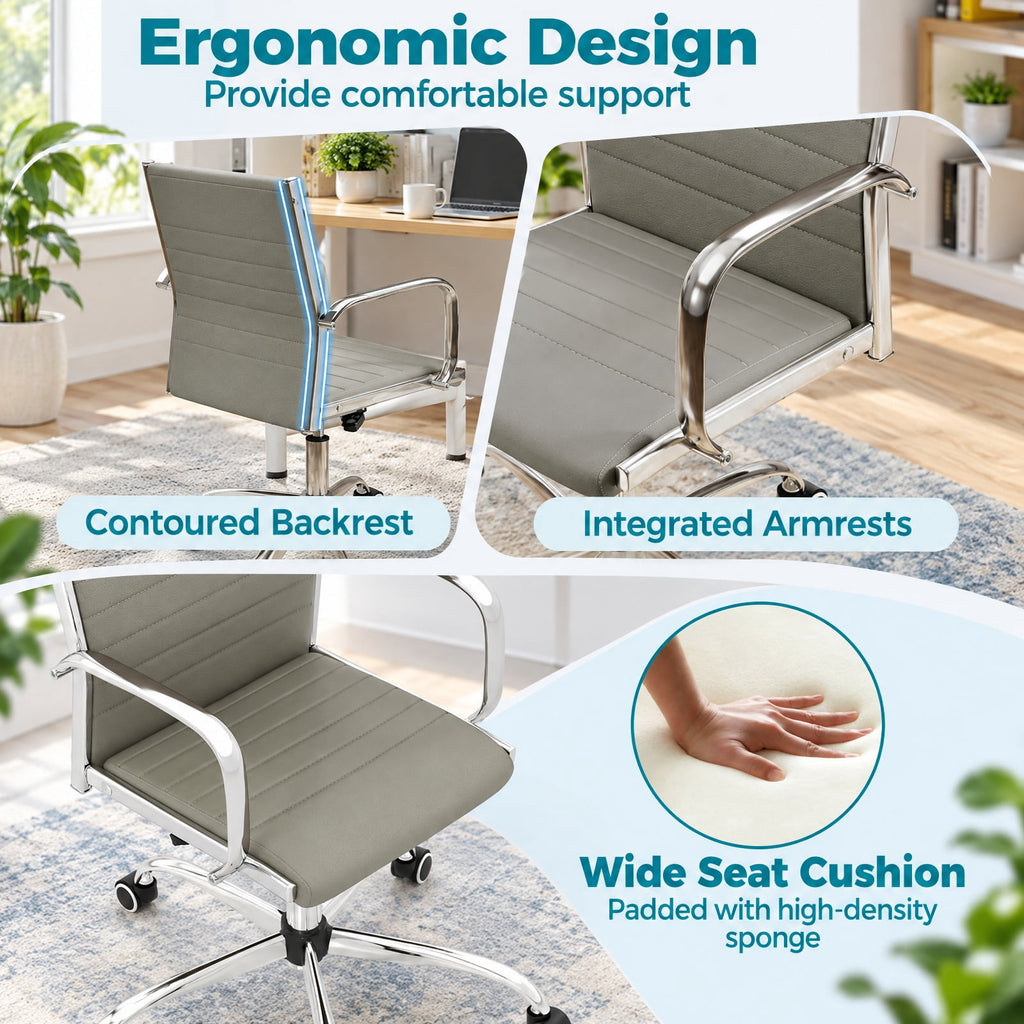 Airfind Office Chair Height Adjustable Conference Room Chair with Rocking Backrest Armrests, 330 lbs Capacity, PU Leather Sponge Metal Frame, Gray