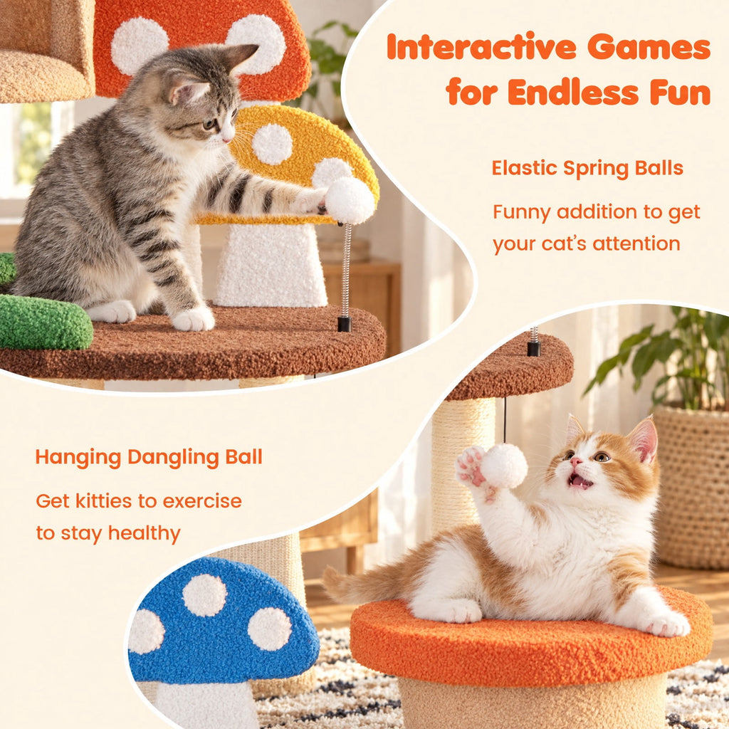 Airfind 4-In-1 Cat Tree with 2 Condos and Platforms for Indoors, 22 lbs Capacity, Natural Sisal Teddy Fabric Engineered Wood Frame, Multicolor