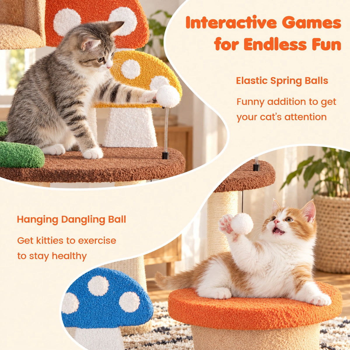 Airfind 4-In-1 Cat Tree with 2 Condos and Platforms for Indoors, 22 lbs Capacity, Natural Sisal Teddy Fabric Engineered Wood Frame, Multicolor