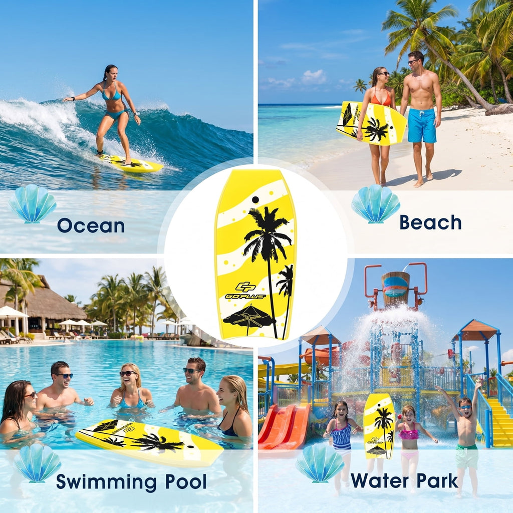 Airfind 33 Inch Yellow Surfing Bodyboard for Kids ¡ª XPE Deck, EPS Core, HDPE Slick Bottom, Crescent Tail, Wrist Leash Included