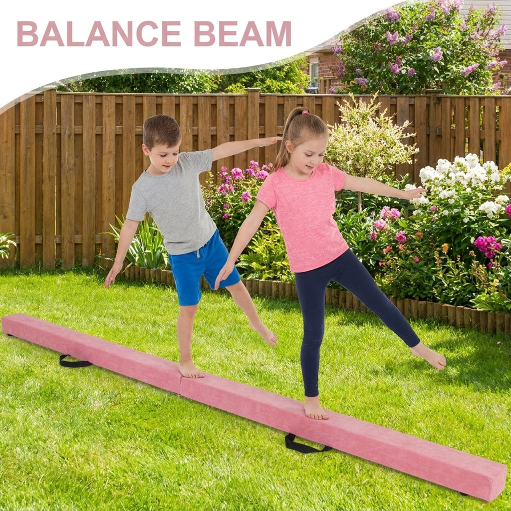 Airfind 7 ft Folding Practice Balance Beam with Suede Cover, Anti-Slip Pads and Pine Wood Frame, Pink