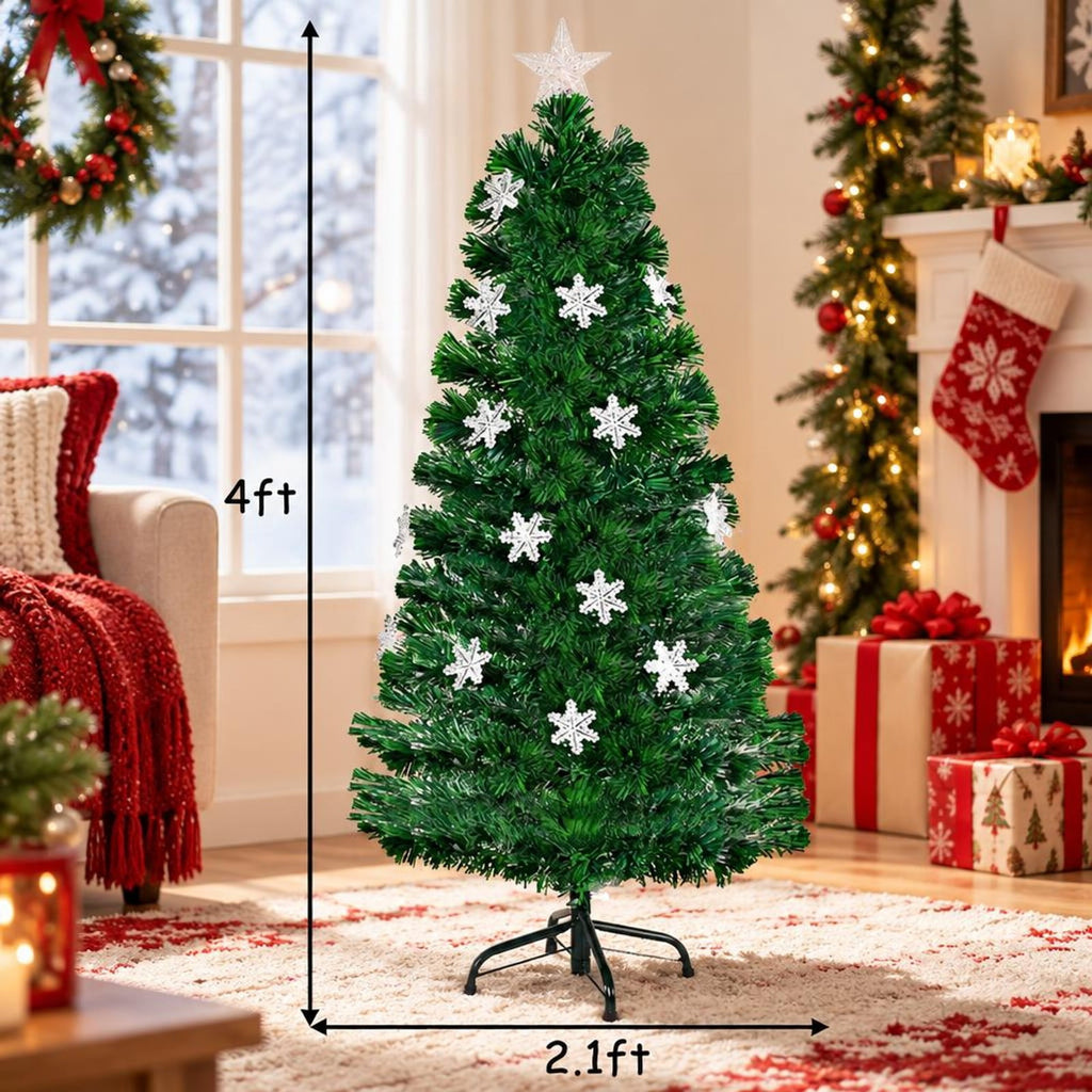 Airfind LED Optic Artificial Christmas Tree with Snowflakes-4 Feet, PVC Frame, 2.4 x 5 (Diameter x H) Height: 5 ft Weight: About 8 lbs Footprint