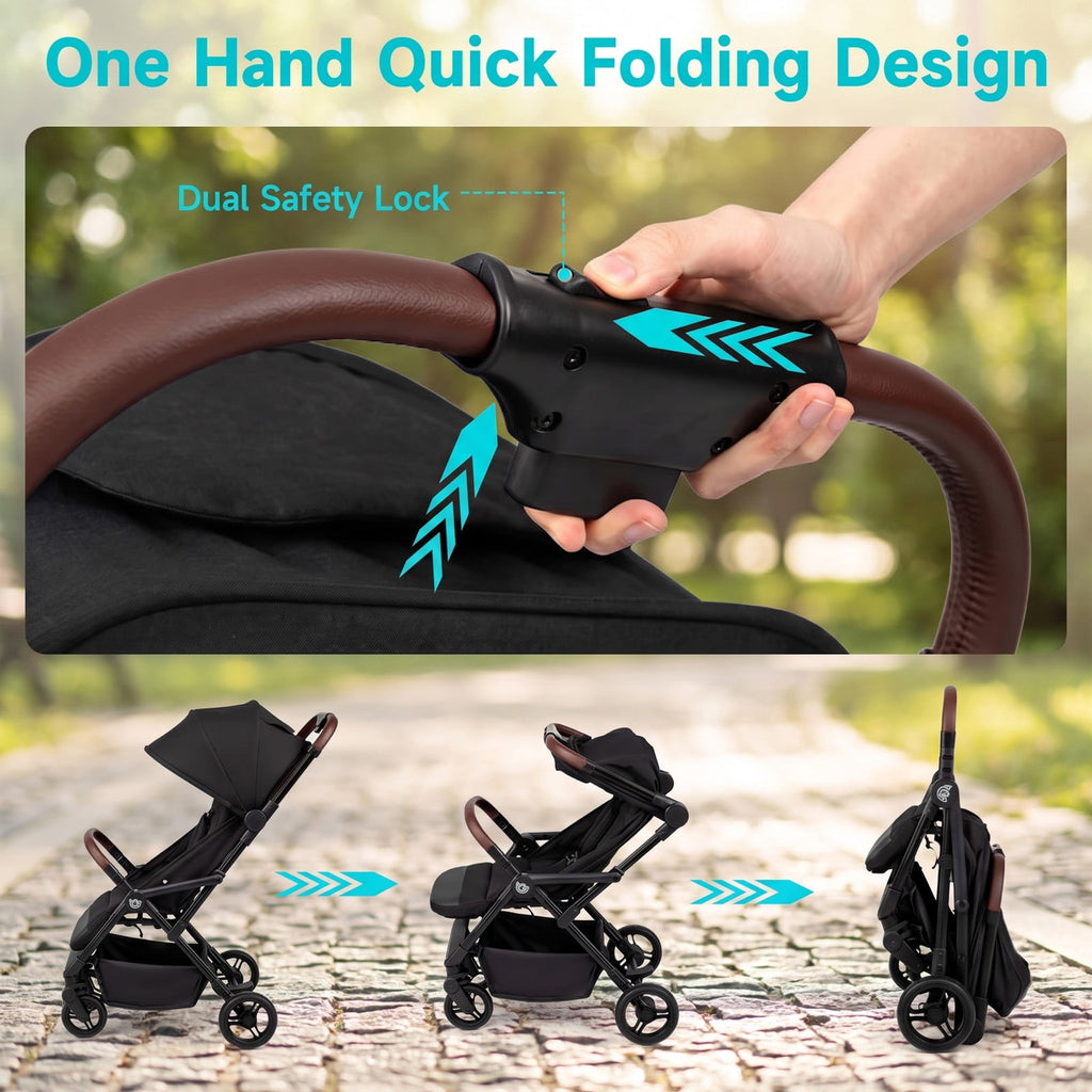 Airfind Lightweight Baby Stroller with One-Hand Folding and Adjustable Canopy for Toddlers, 50 lbs Capacity, Metal Aluminum Fabric Frame, Black