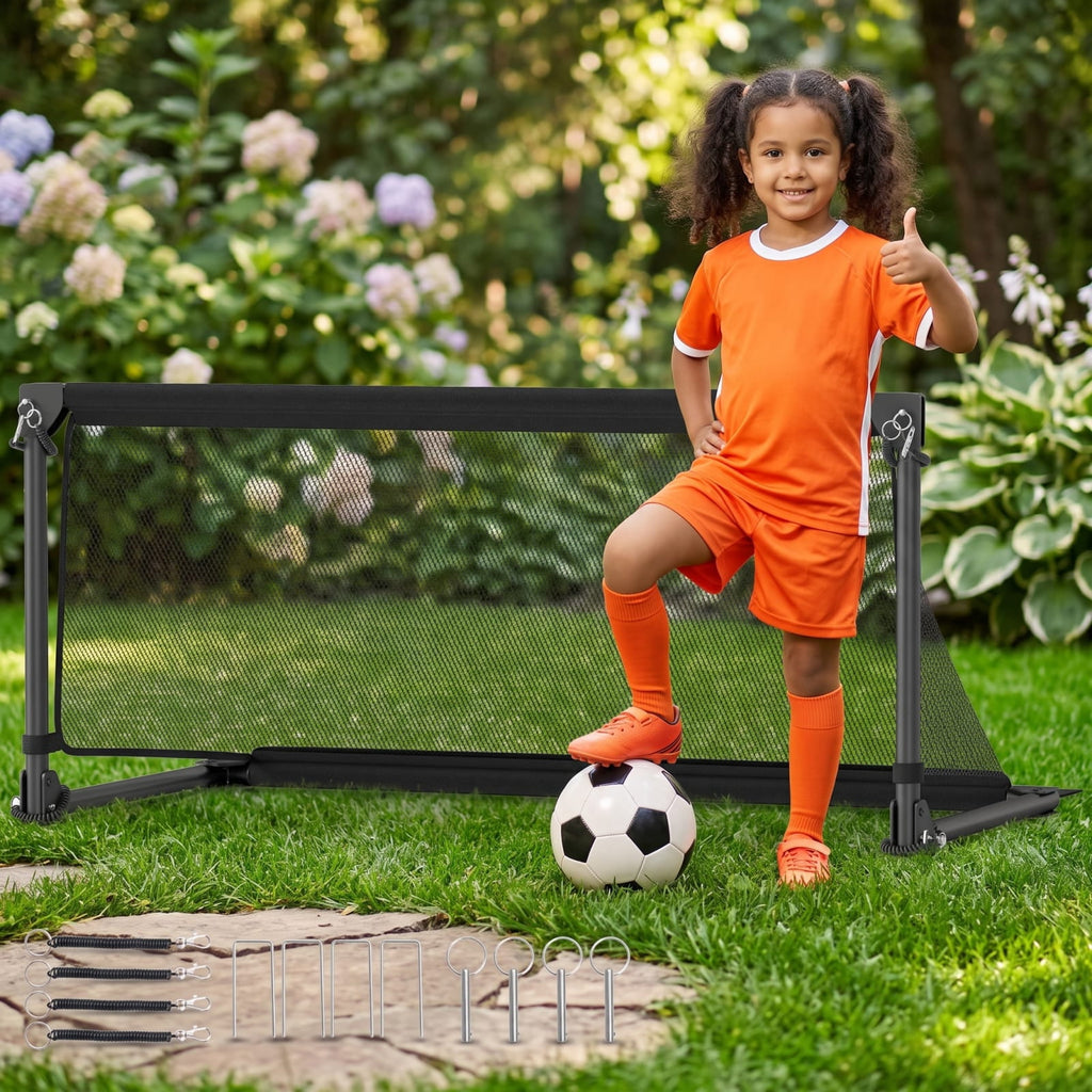 Airfind Portable Pop Up Soccer Goal for Kids with Heavy Duty Metal Frame and Ground Stakes for Backyard Training and Outdoor Practice, Black