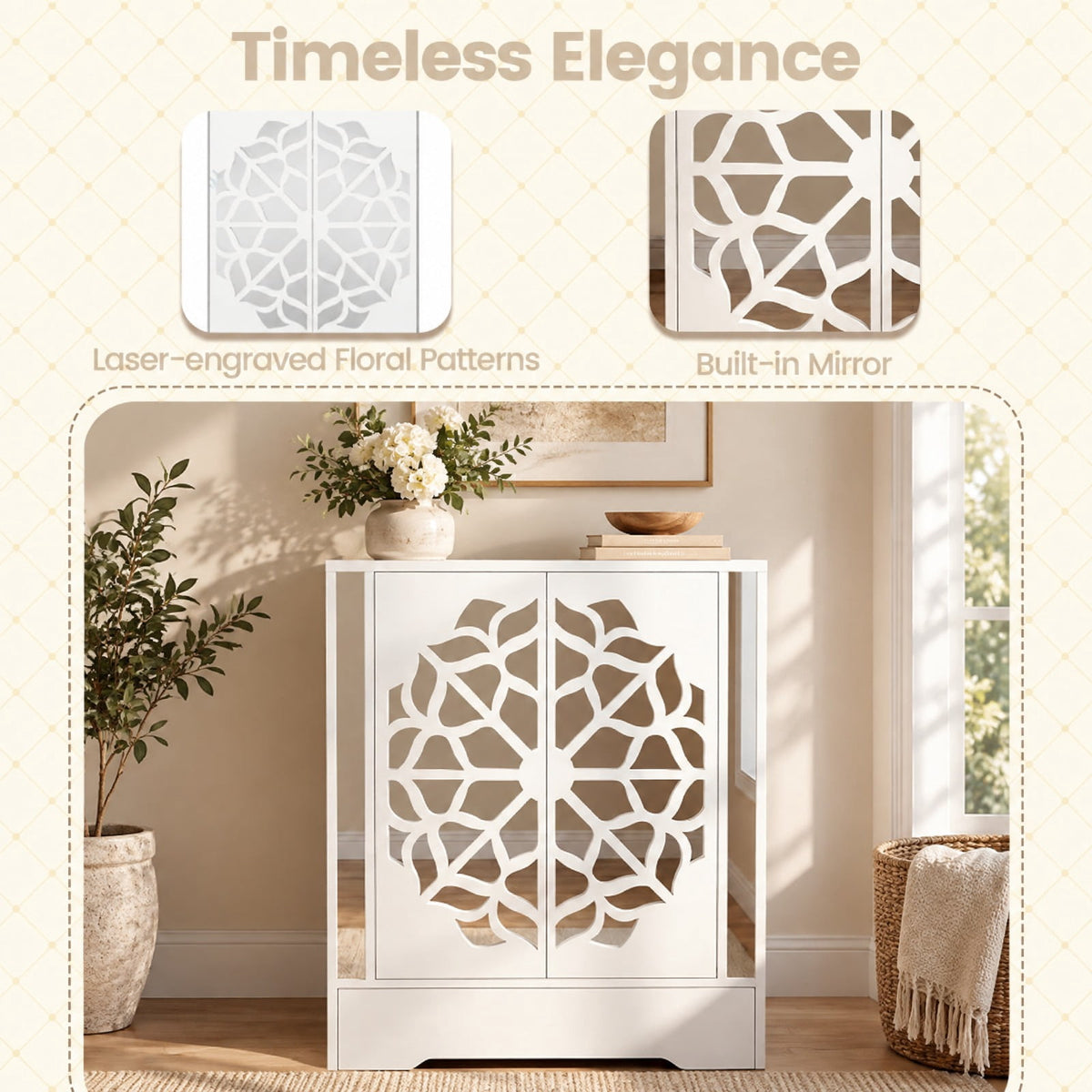 Airfind Mirrored Shoe Cabinet 4-Tier Shoe Organizer with Large Drawer, MDF Engineered Wood Frame, 31 x 16 x 37 inch Footprint, White