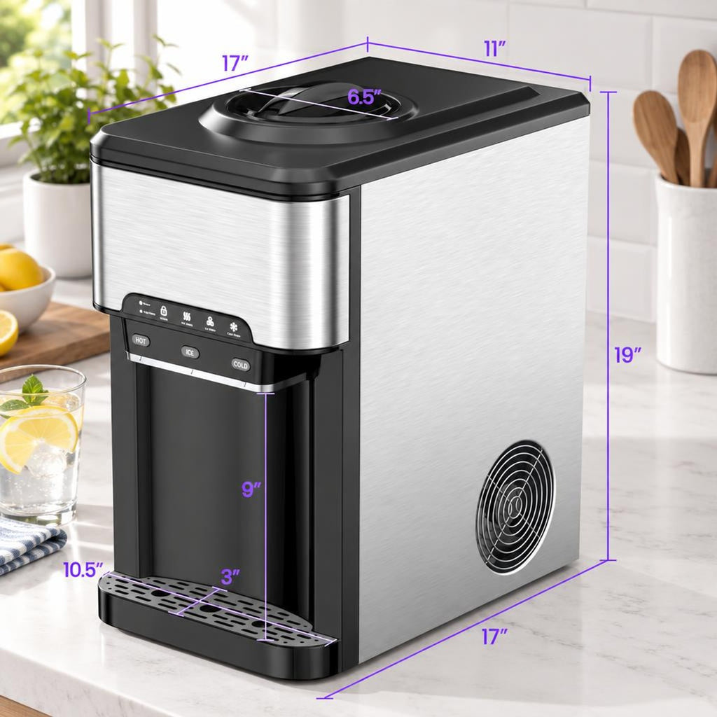Airfind Water Cooler Dispenser 3-in-1 with Built-in Ice Maker and 3 Temperature Settings, Stainless Steel Plastic Frame, Silver