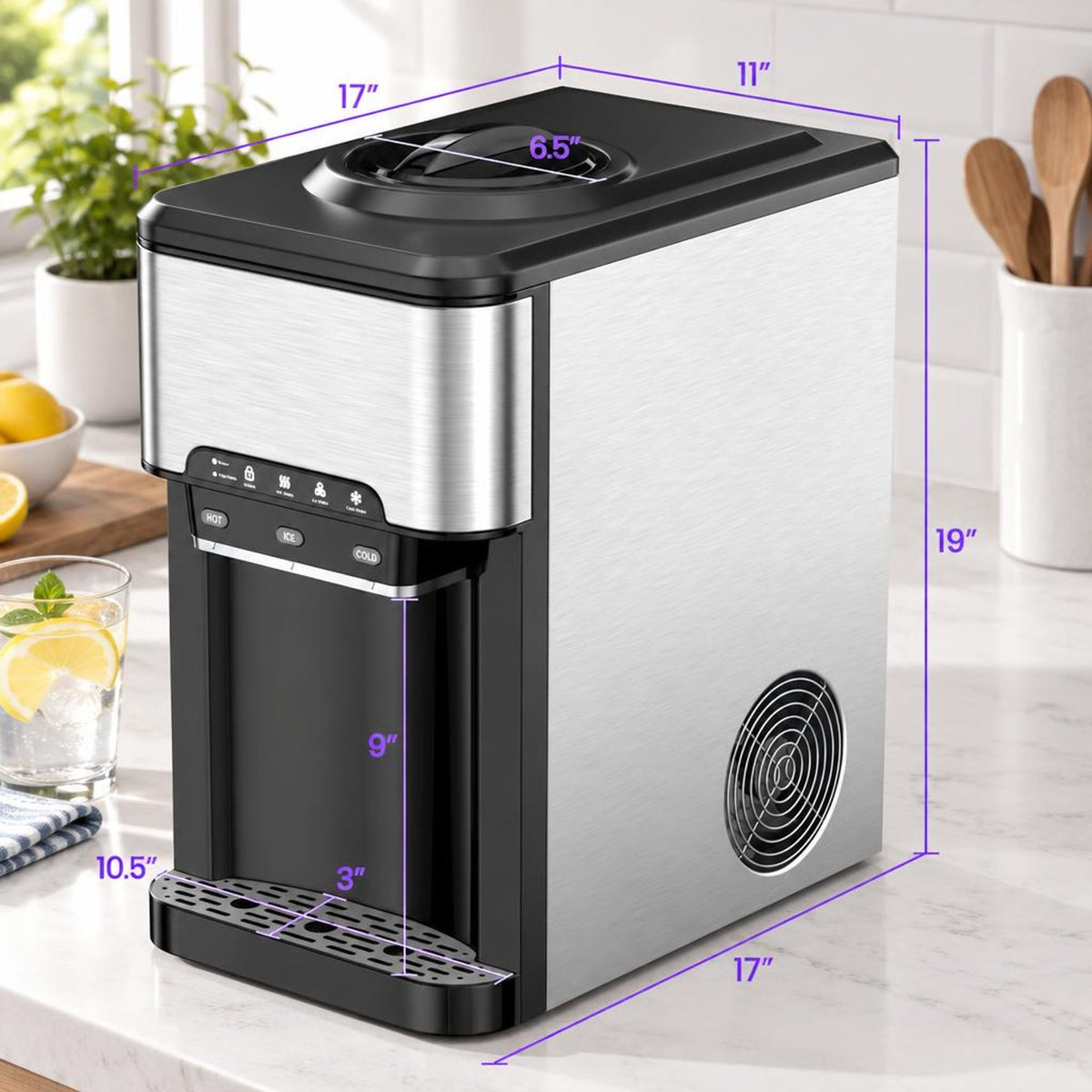 Airfind Water Cooler Dispenser 3-in-1 with Built-in Ice Maker and 3 Temperature Settings, Stainless Steel Plastic Frame, Silver