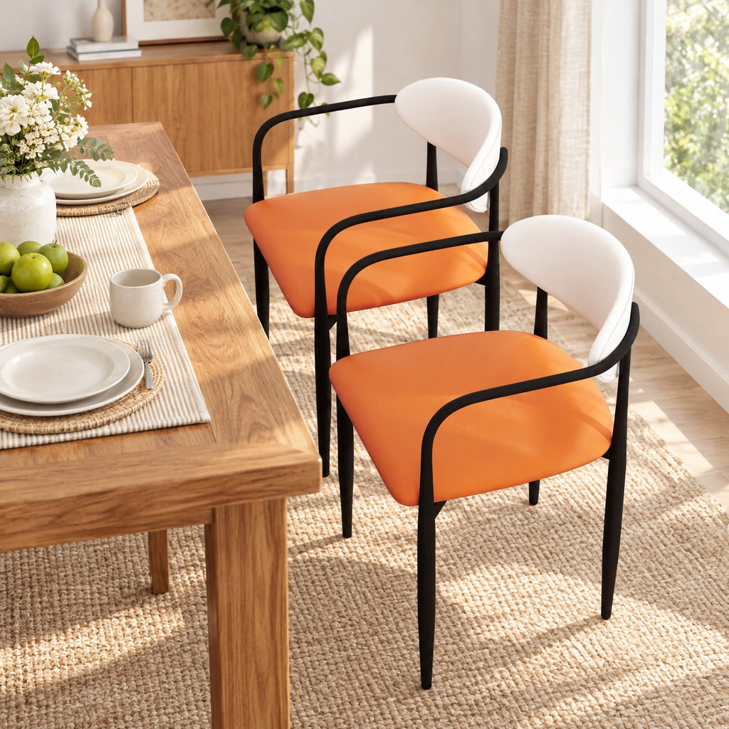 Airfind Modern Dining Chairs Set of 2 with Padded Seat and Curved Back, 330 lbs Capacity, Metal Sponge PU Leather Plywood Frame, White