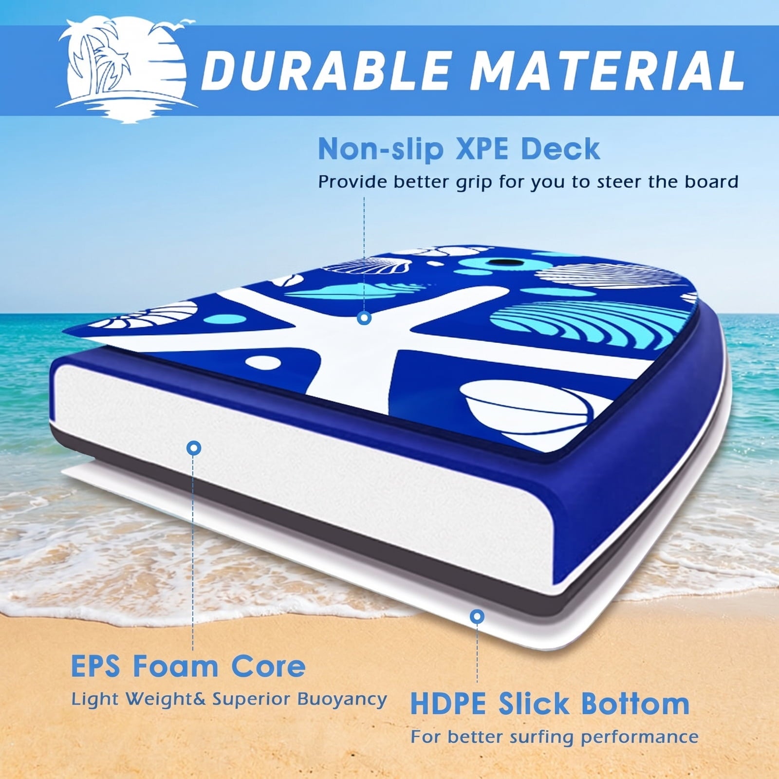 Airfind 33 Inch Portable Travel Bodyboard for Kids ¡ª XPE Deck, EPS Core, HDPE Slick Bottom, Crescent Tail, Wrist Leash (Blue)