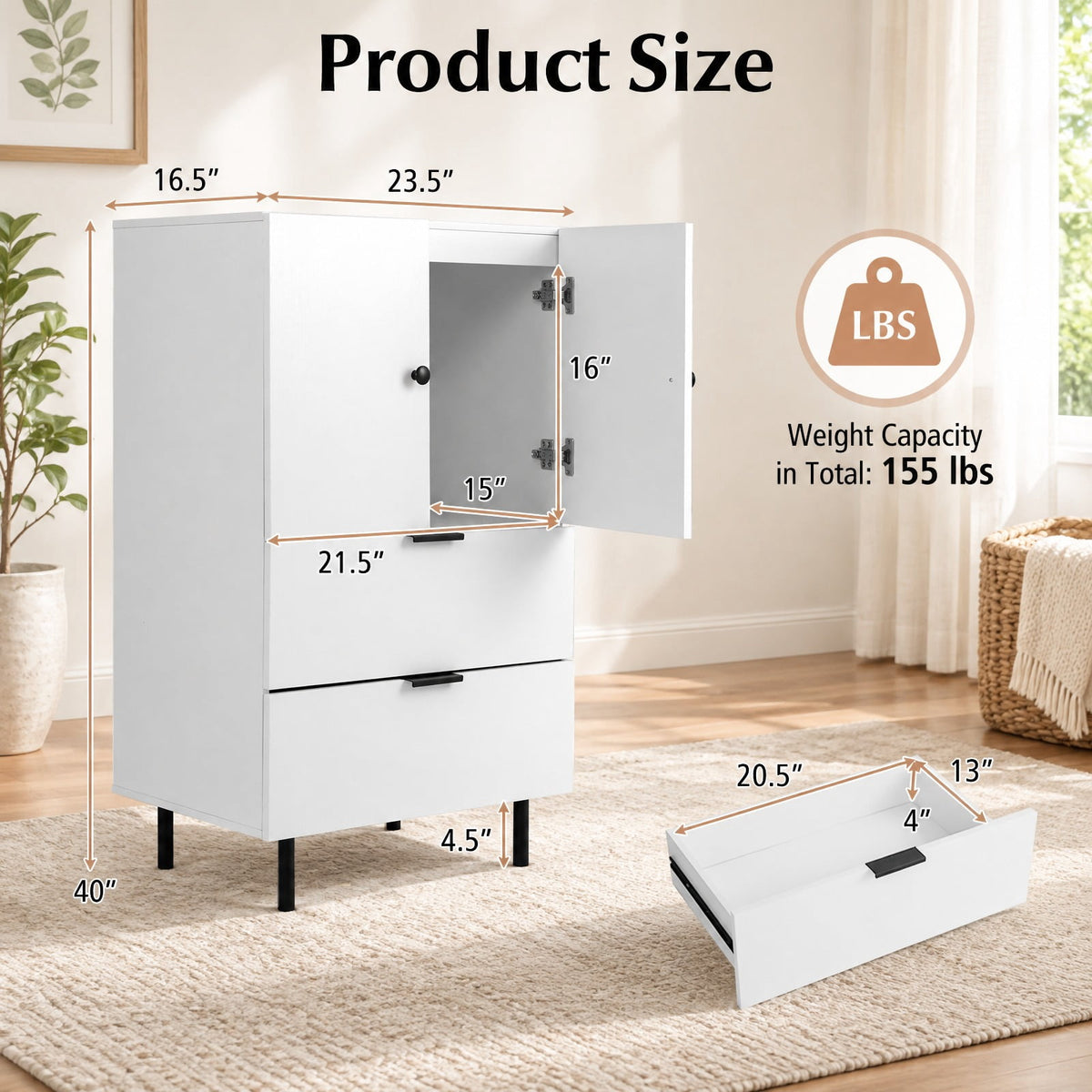 Airfind Sideboard Buffet Cabinet 2-Door Serving Cupboard with Drawers, 155 lbs Capacity, Engineered Wood MDF Metal Frame, White