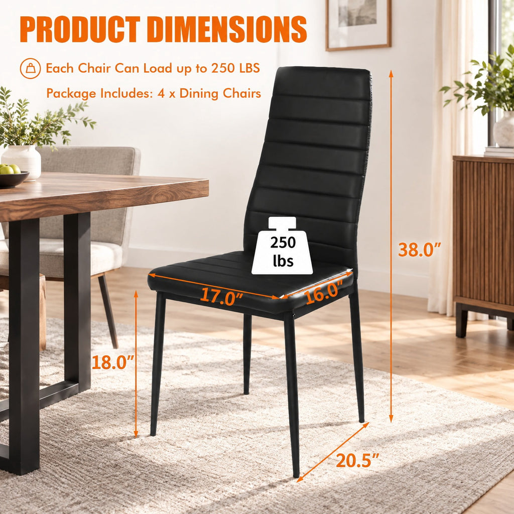 Airfind 4 Pieces Modern Leather Dinning Chairs Set with Metal Frame, 250 lbs Capacity, PVC Leather sponge steel Frame, 17 Inch x 20.5 Inch x 38 Inch Footprint
