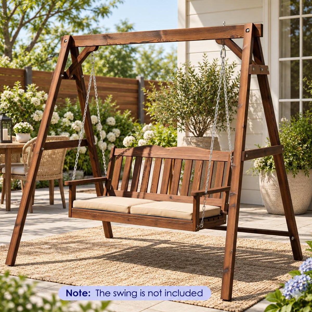 Airfind Heavy-Duty Carbonized Fir Wood Swing Frame with Reinforced Bars and 2 Hanging Rings, 880 lbs Capacity, Fir Wood Metal Frame, Brown