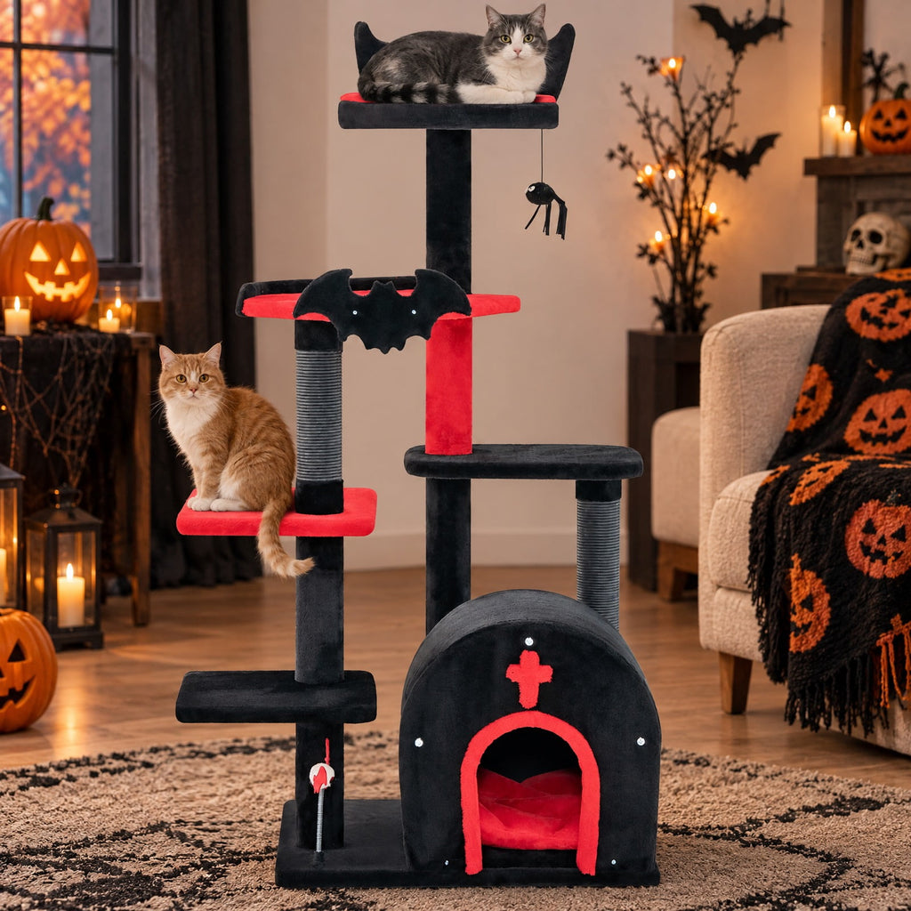 Airfind Gothic Cat Tree 53 Inch Tall Cat Tower with Cat Bed and Arch-Shaped Condo, 22 lbs Capacity, 23 x 19 x 53 Footprint, Black