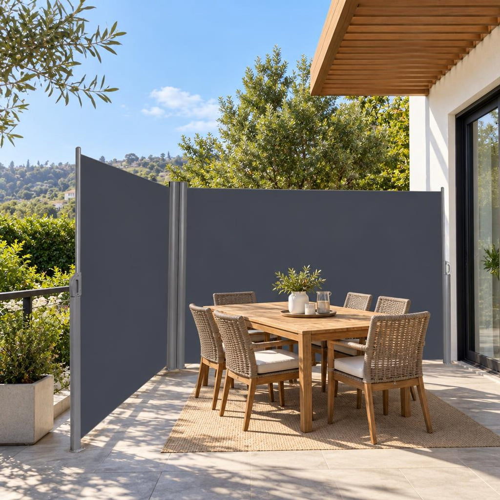 Airfind 237 x 63 Inch Patio Retractable Double Folding Side Awning Screen Divider, Aluminum Frame, 236 Inch x 2 Inch x 63 Inch Footprint, Dark gray