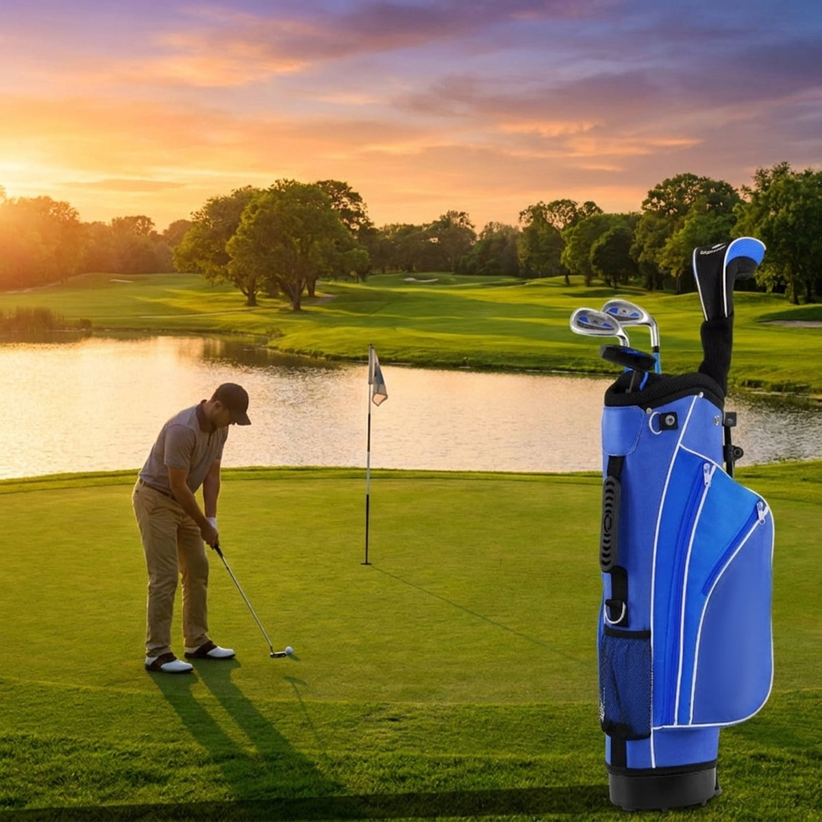 Airfind Children Golf Club Set for Ages 5 to 7 with 4 Lightweight Fiberglass Pieces and Portable Stand Bag, Blue