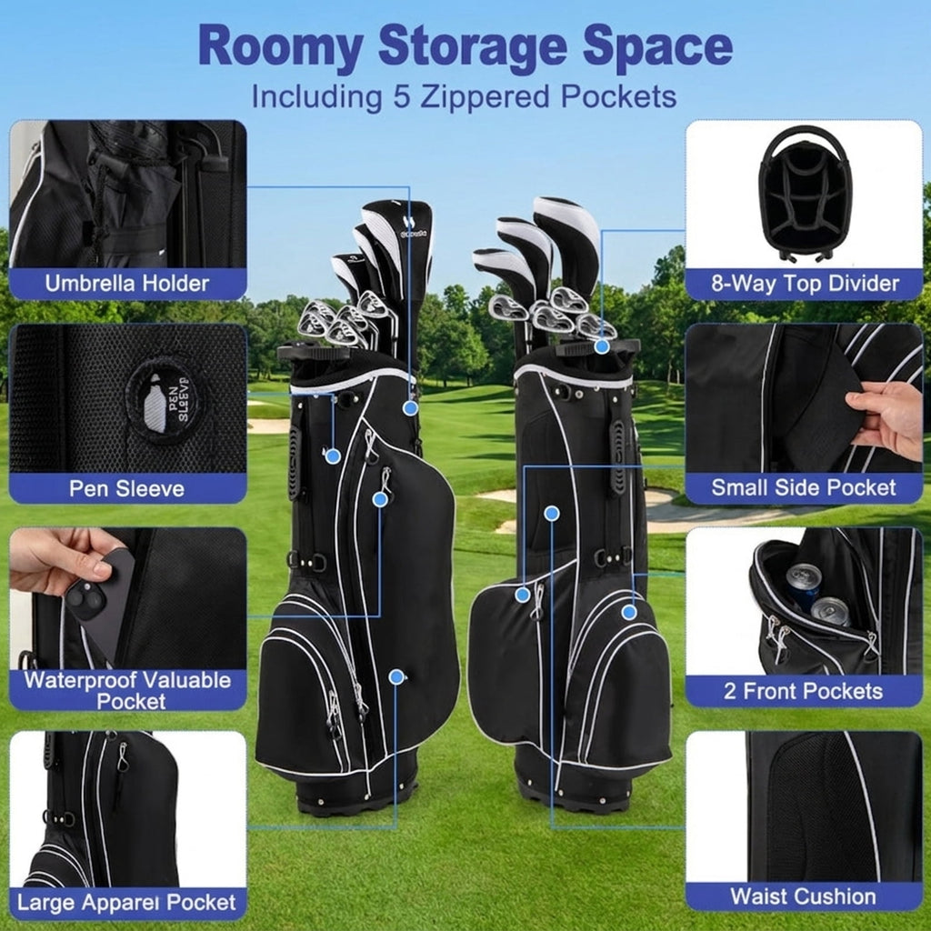 Airfind Right-Handed Golf Club Set for Adults with 11 Pieces Including a Titanium Driver and Stainless Irons Plus Putter and Premium Stand Bag as a Complete Golf Club Set, Dark