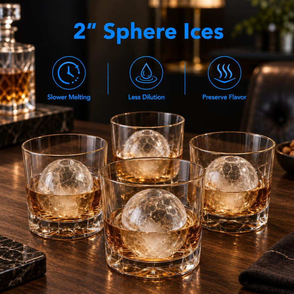Airfind 2 Inch Countertop Ice Ball Maker with 4 Ice Balls Made in 38 Minutes, Stainless Steel ABS Frame, 12.5 x 17.7 x 17.5 Length of Footprint