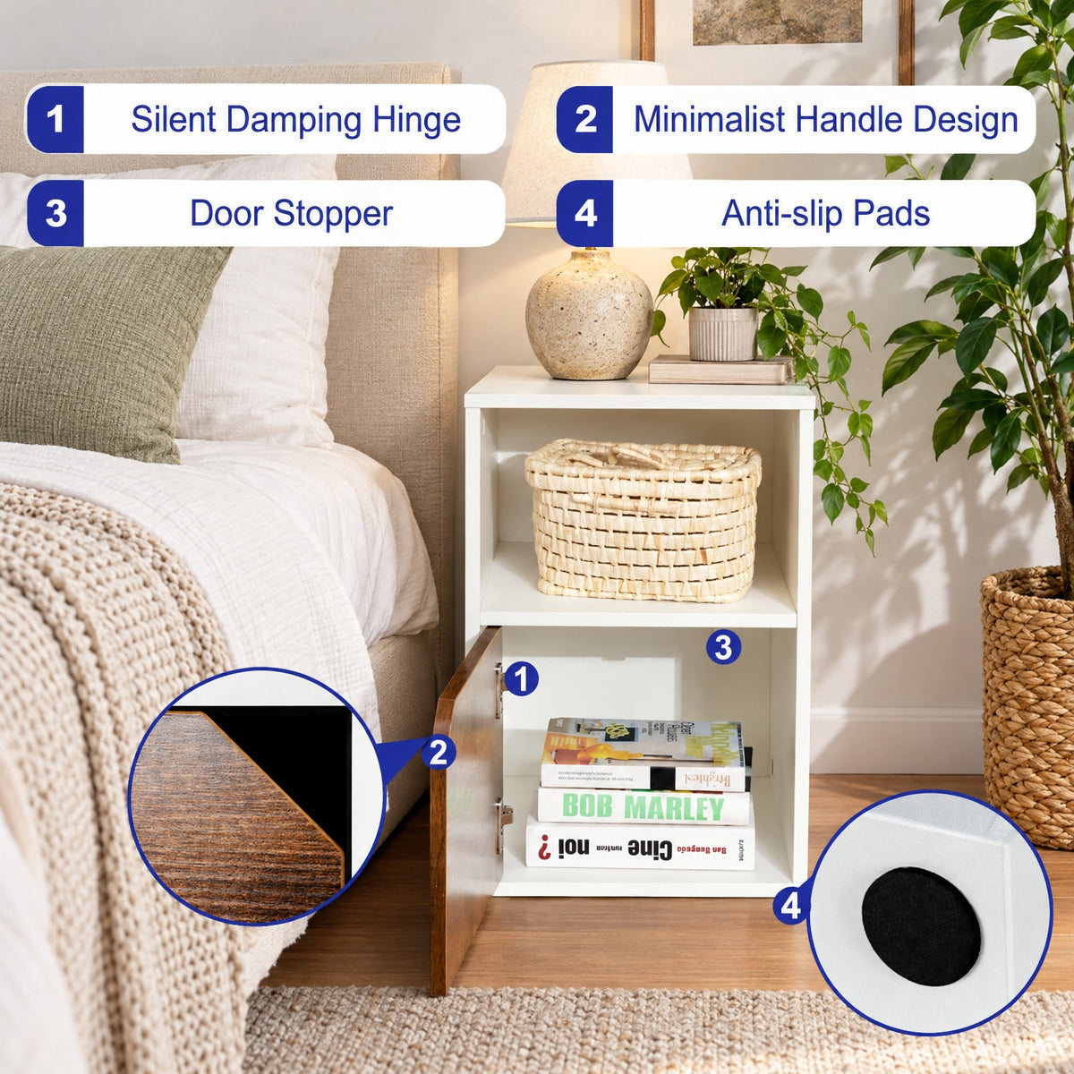 Airfind Set of 2 Nightstands Side End Table for Living Room, 66 lbs Capacity, Engineered Wood Frame, White