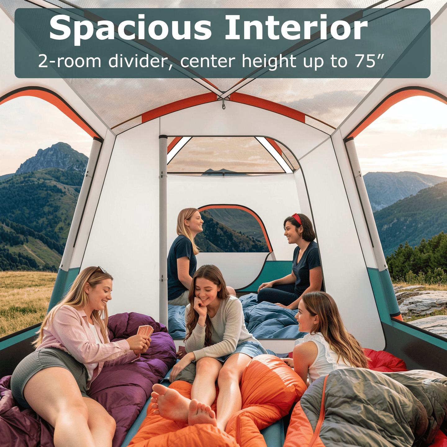 Airfind 6-8 Person Large Family Camping Tent with Porch, 2 Rooms and 2 Doors, Waterproof Cabin Tent with Skylight and Rainfly, Green