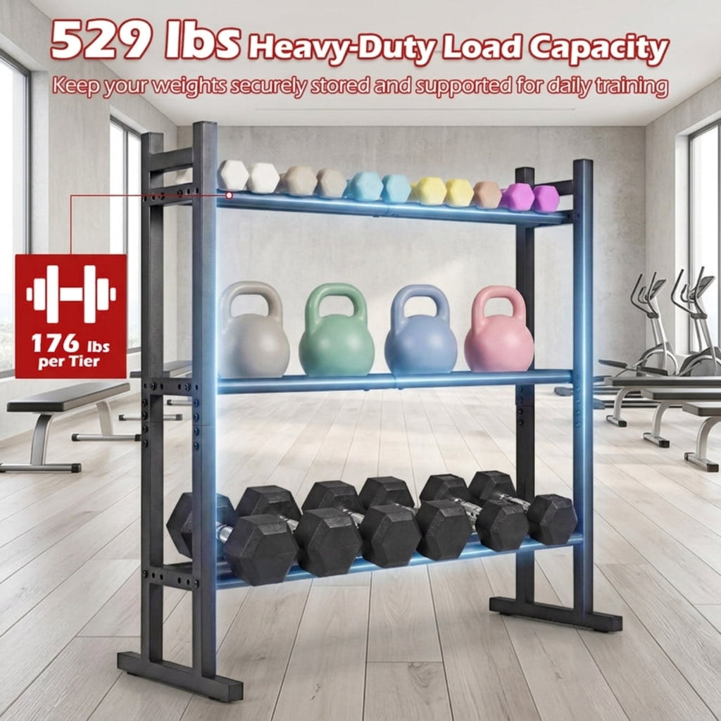 Airfind 3 Tier Dumbbell Rack Heavy Duty Weight Storage Stand with 529 lb Capacity and Adjustable Bar Spacing for Home Gym and Garage, Black
