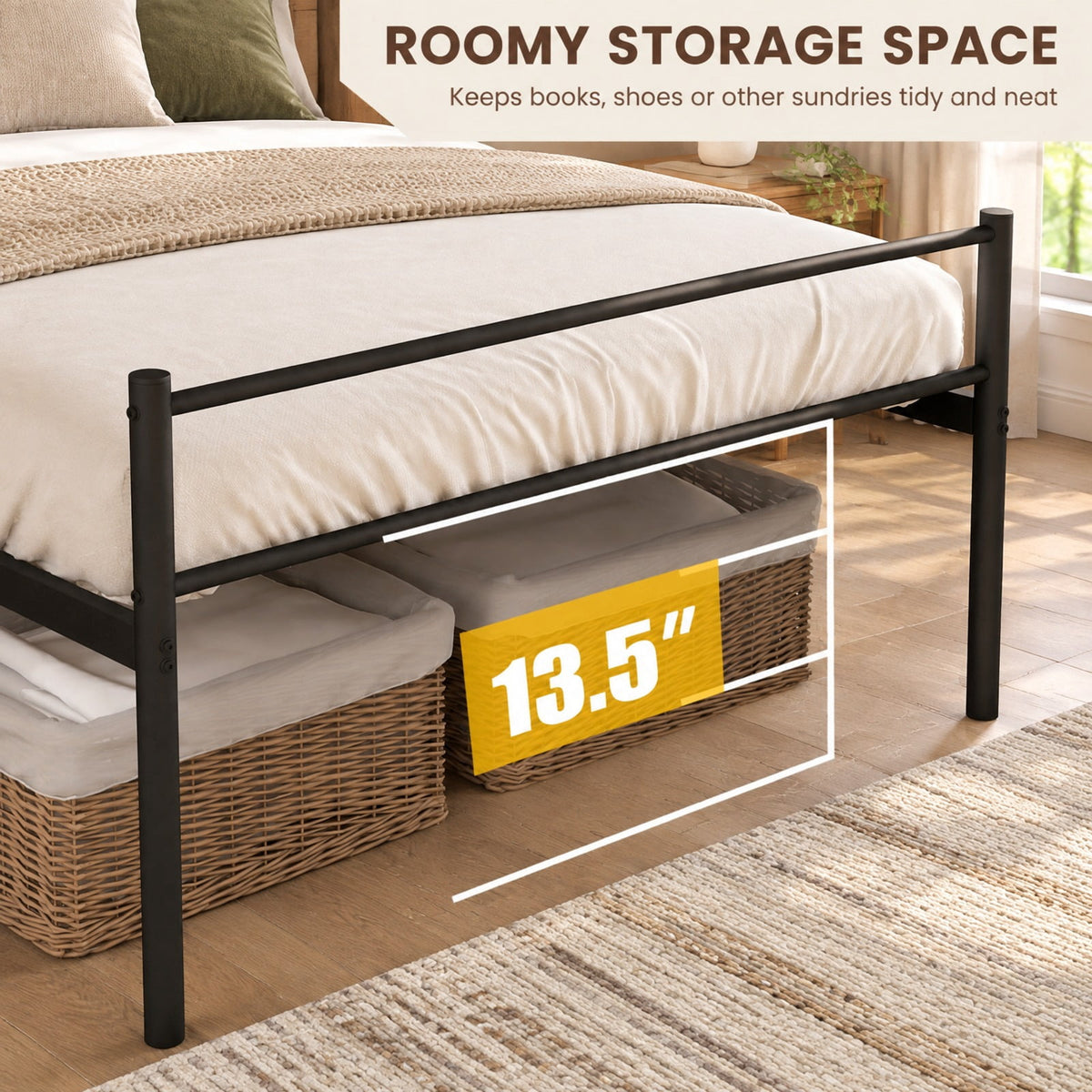 Airfind Twin Size Metal Bed Frame Platform with Headboard, 490 lbs Capacity, Steel Frame, 77.5 x 41 x 35.5 Footprint, Black