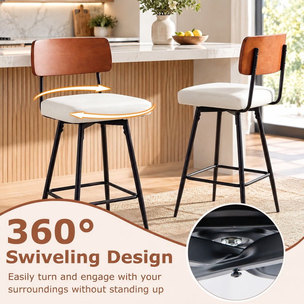 Airfind 27 Inch Padded Counter, Barstools Set of 2 with Metal Legs, 330 lbs Capacity, Metal Plywood PU Leather Sponge Frame, White