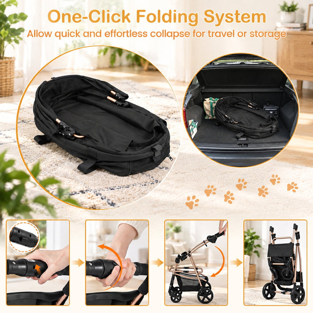 Airfind 3-in-1 Pet Stroller for Small Medium Dogs Foldable with Detachable Carrier, 26.5 lbs Capacity, 18.5in x 28.5in x 39.5in Footprint, Black