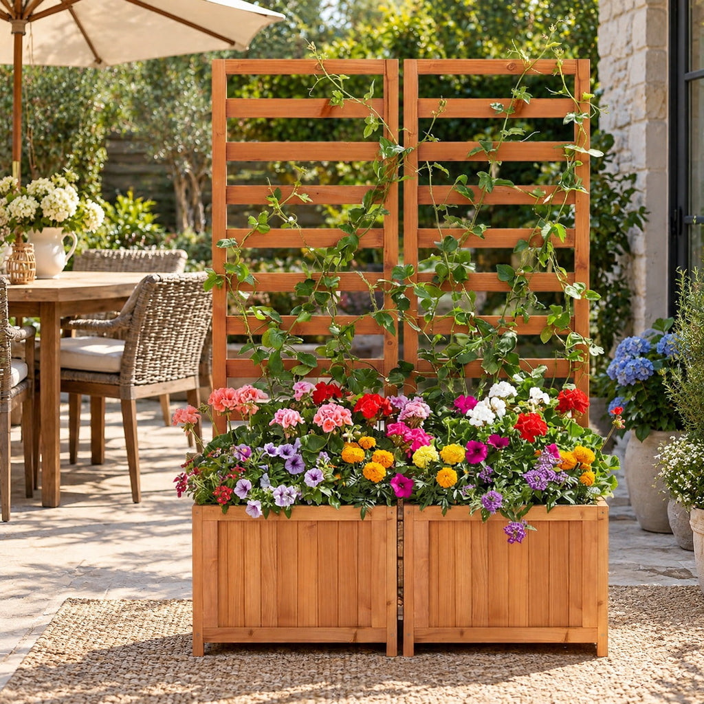 Airfind 48 Inch Wood Raised Garden Bed with Trellis with Drainage Holes, 44 lbs Capacity, Wood Frame, 17 Inch x 16 Inch x 48 Inch Planter Box Interior Footprint