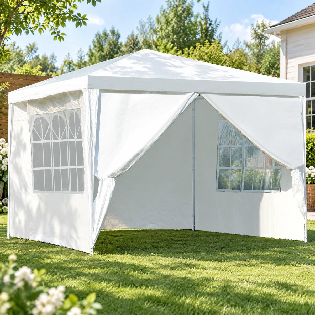 Airfind 10 x 10 Feet Outdoor Side Walls Canopy Tent with 4 Removable Sidewalls, Polyethylene fabrics Frame: Powder coated steel Frame, White