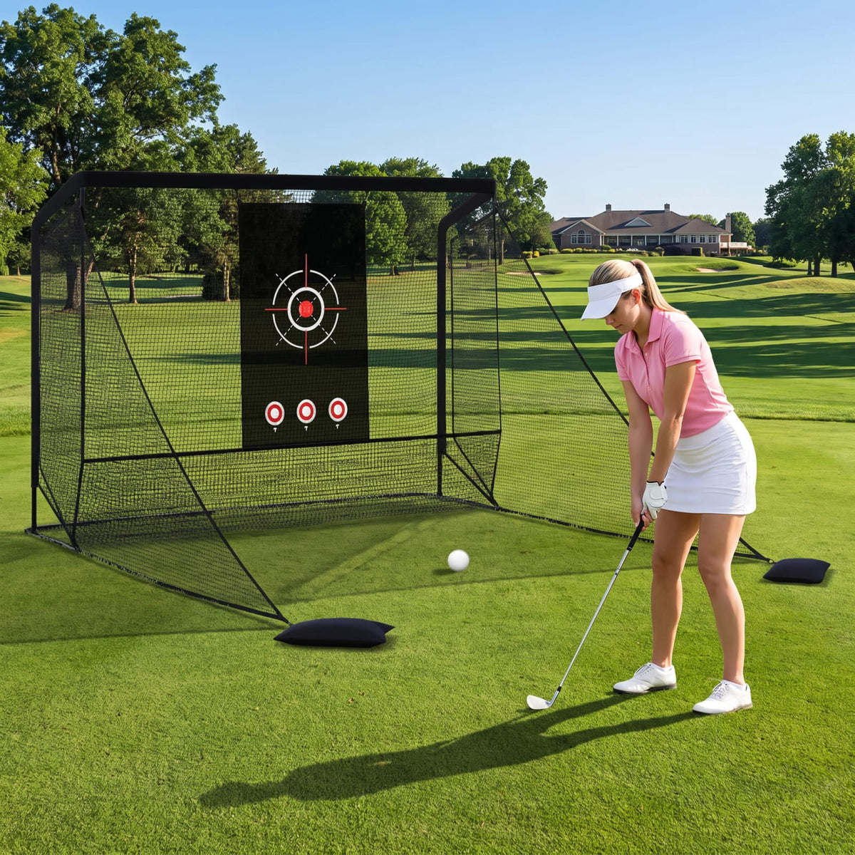 Airfind Golf Practice Hitting Net Cage with Dual Side Barriers Target Cloth and Metal Frame for Backyard Indoor Outdoor Driving Practice, Black