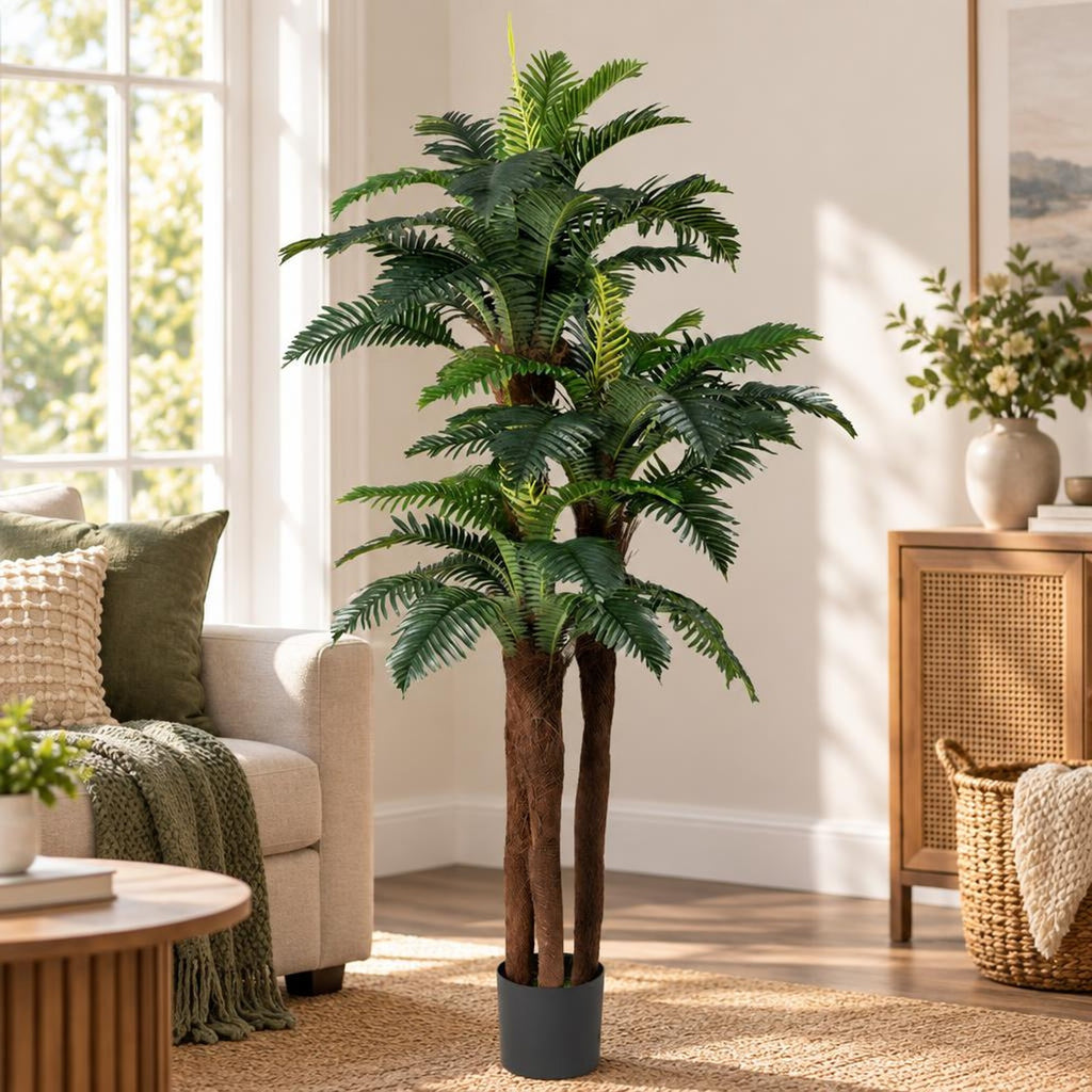 Airfind 2 Pack Artificial Palm Tree 6.3 ft Tall with Adjustable Leaves, PEVA Frame, Green + Black, Gets rid of watering or trimming