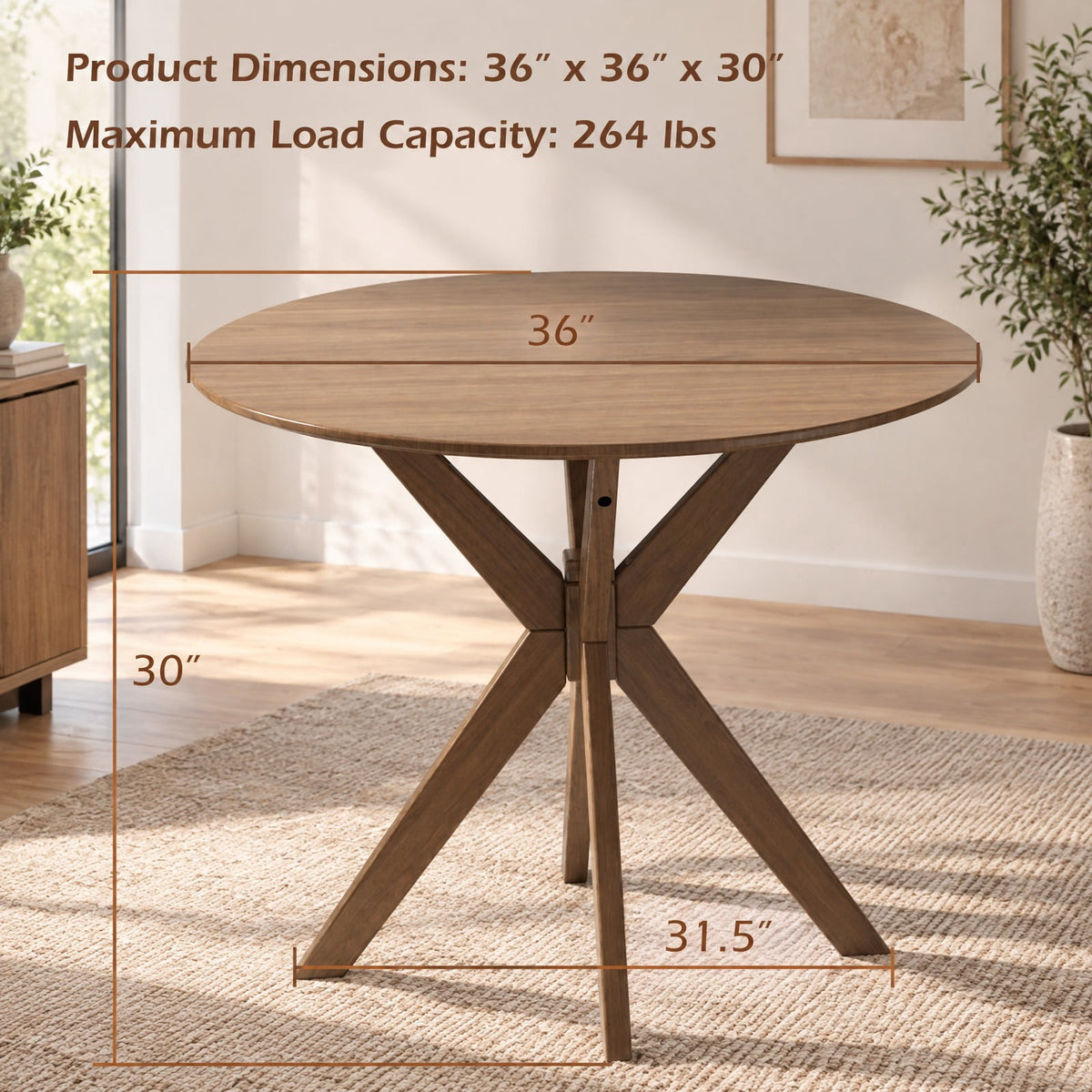 Airfind 36 Inch Round Wood Dining Table with Intersecting Pedestal Base, Rubber wood MDF Frame, Wood