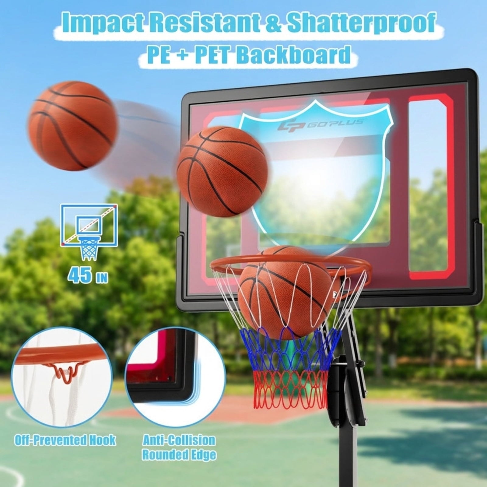 Airfind Portable Basketball Goal with Adjustable Height (5-10 ft Range) Stabilizing Base, Black