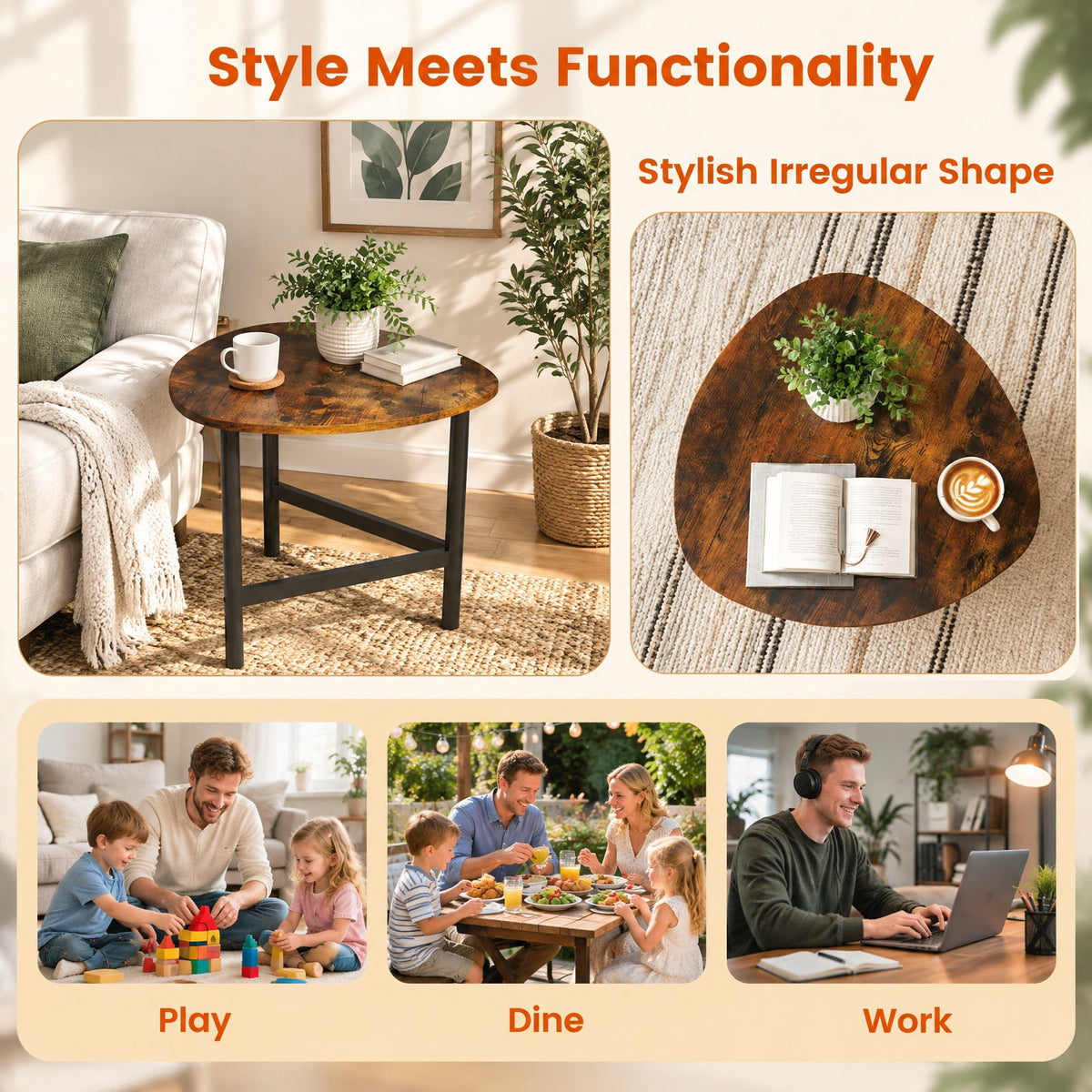 Airfind Set of 2 Triangle Coffee Table with Metal Legs, 132 lbs Capacity, Engineered Wood Metal Frame, Rustic Brown