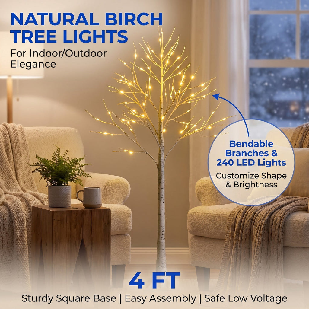 Airfind 5 Feet Pre-lit White Twig Birch Tree with 72 LED Lights for Christmas, metal plastic Height: 5 FT Frame, 8 Inch x 8 Inch Rated input Footprint