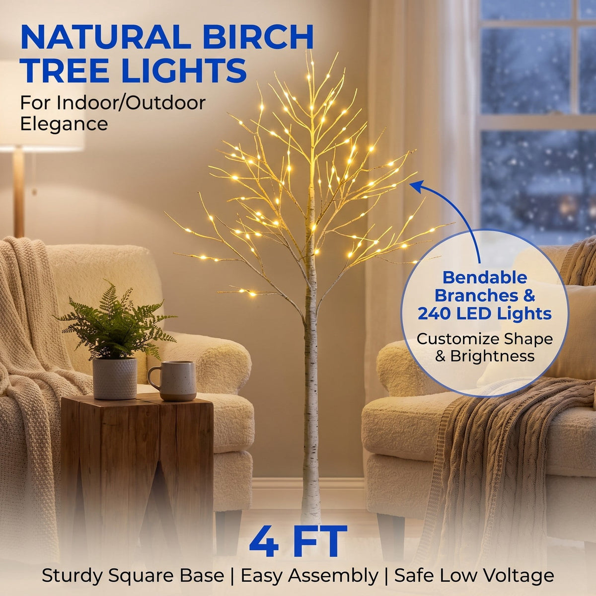 Airfind 5 Feet Pre-lit White Twig Birch Tree with 72 LED Lights for Christmas, metal plastic Height: 5 FT Frame, 8 Inch x 8 Inch Rated input Footprint