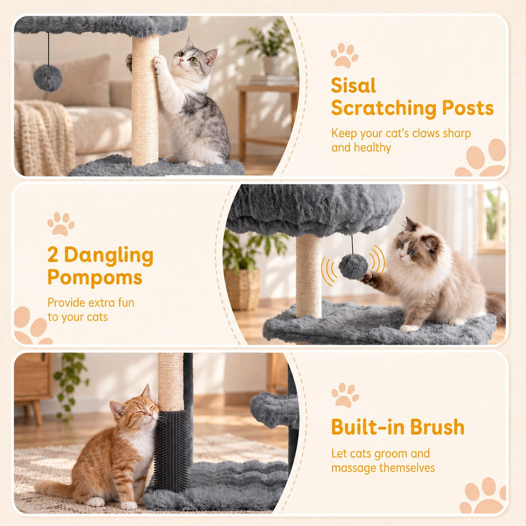 Airfind 67 Inch Multi-level Cat Tree with Large Cat Condo and Padded Perch, 22 lbs Capacity, Polyester Fabric PP Cotton Sisal Engineered Wood Frame